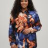 Printed Plus Size Blouse with Gold Snap Front