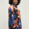 Printed Plus Size Blouse with Gold Snap Front