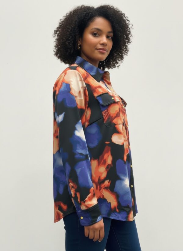 Printed Plus Size Blouse with Gold Snap Front