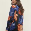 Printed Plus Size Blouse with Gold Snap Front
