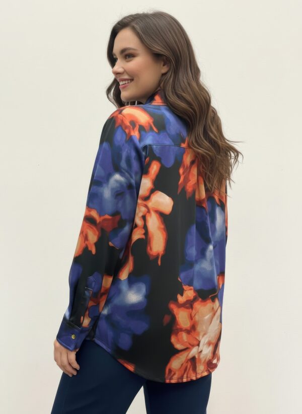 Printed Plus Size Blouse with Gold Snap Front