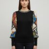 Pullover Sweater with Sheer Printed Sleeves