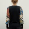 Pullover Sweater with Sheer Printed Sleeves