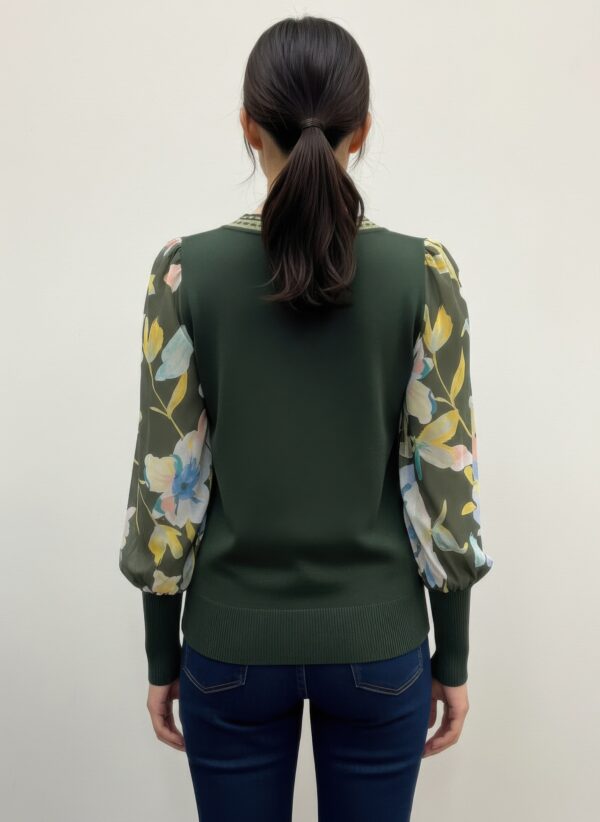 Rio & Rian Sheer-Sleeve Pullover Sweater