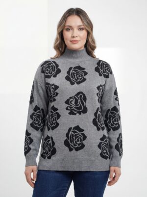 Ninety Floral Tunic Sweater with Jacquard Rose