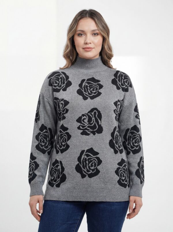 Ninety Floral Tunic Sweater with Jacquard Rose