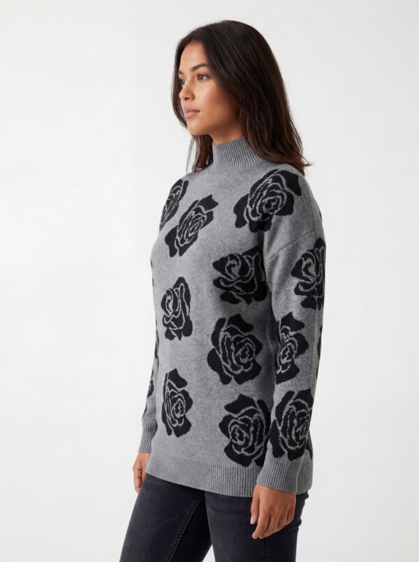 Ninety Floral Tunic Sweater with Jacquard Rose
