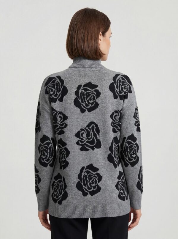 Ninety Floral Tunic Sweater with Jacquard Rose