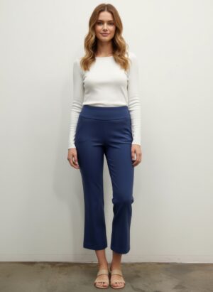 Solid Pull-On Bootcut Pants with Front Pockets