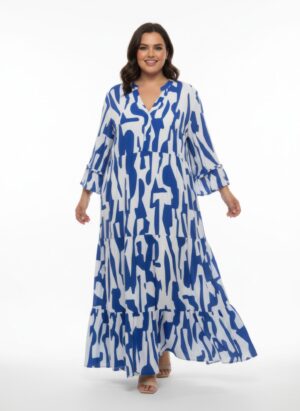 Plus Size Printed Maxi Dress with Notch Neckline