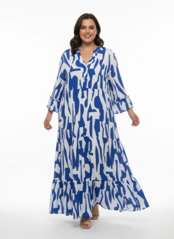 Plus Size Printed Maxi Dress with Notch Neckline