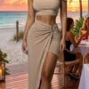 One-Shoulder Two-Piece Set with Gold Ring