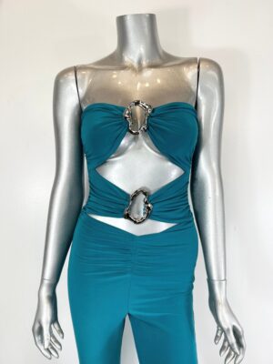 Strapless Cut-Out Jumpsuit with Flared Leg