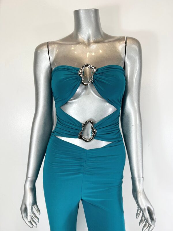 Strapless Cut-Out Jumpsuit with Flared Leg
