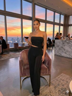 Ruched Bandeau Jumpsuit with Asymmetrical Cutout