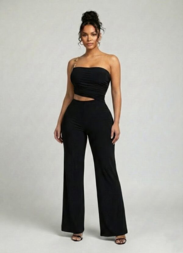 Ruched Bandeau Jumpsuit with Asymmetrical Cutout