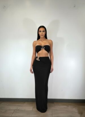 Strapless Tube Top & Fitted Skirt Set – Trim Detail