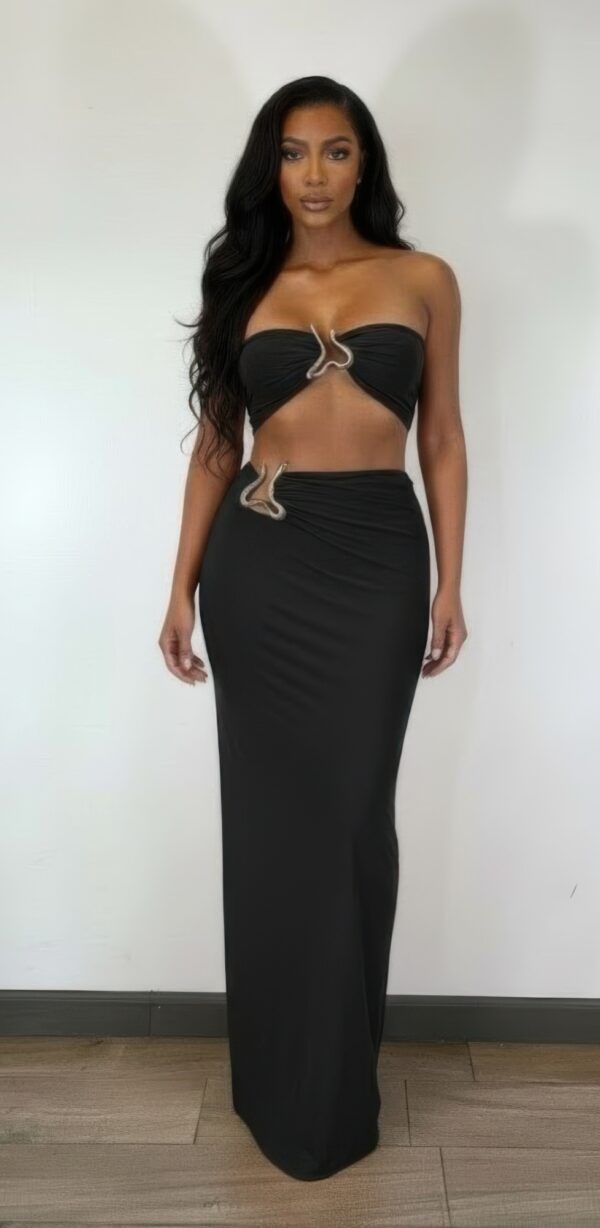 Strapless Tube Top & Fitted Skirt Set – Trim Detail