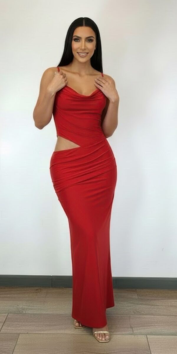 Cowl Neck Illusion Maxi Dress with Waist Cutout