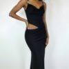Cowl Neck Maxi Dress with Triangular Side Cutout