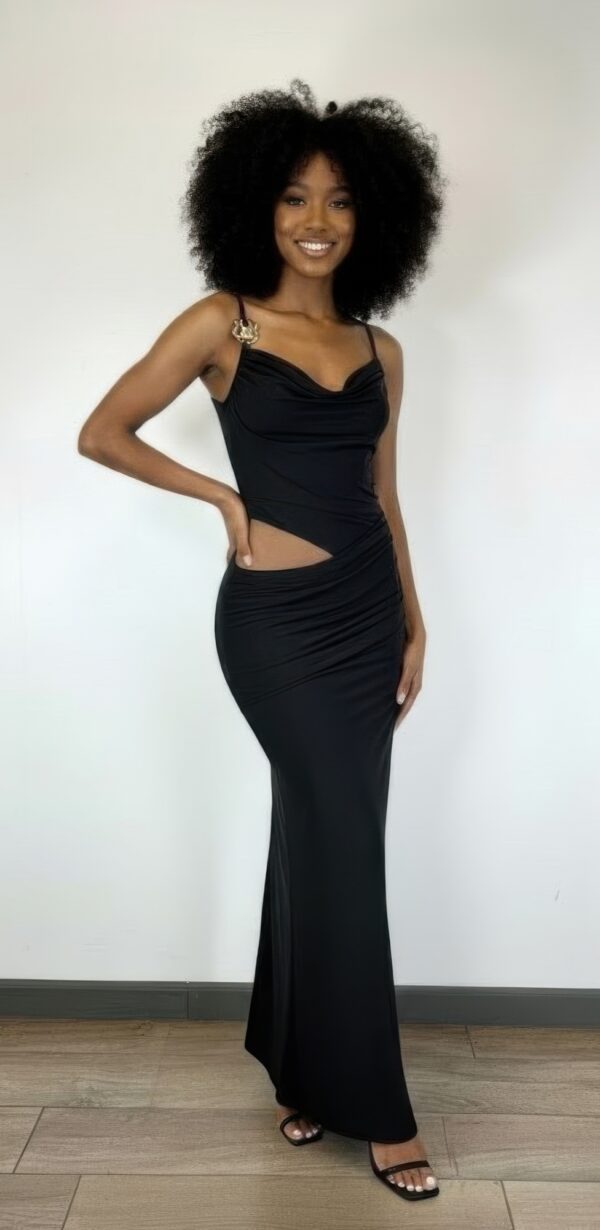 Cowl Neck Maxi Dress with Triangular Side Cutout
