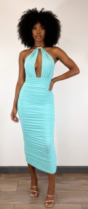 Strapless Midi Dress with Necklace-Style Detail