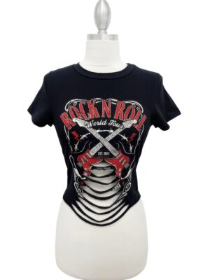Rock N Roll World Tour Graphic Tee with Laser-Cut Detail