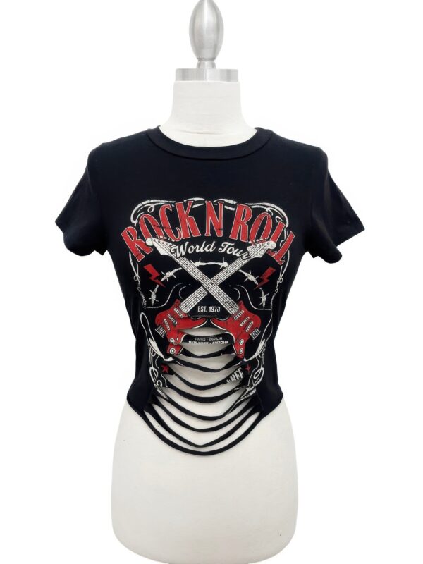 Rock N Roll World Tour Graphic Tee with Laser-Cut Detail
