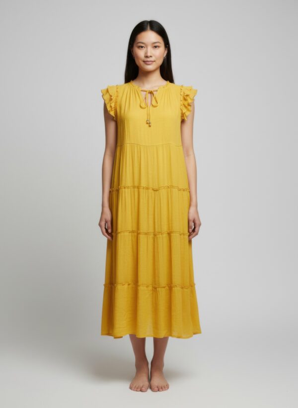 Mlle Gabrielle Cap Sleeve Ruffle-Hem Dress
