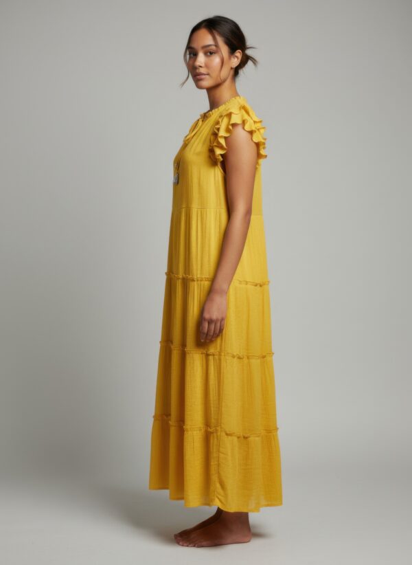 Mlle Gabrielle Cap Sleeve Ruffle-Hem Dress
