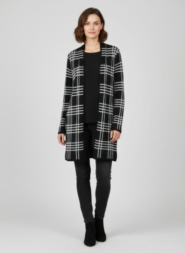 Open Cardigan Sweater – Allover Printed Cotton-Viscose