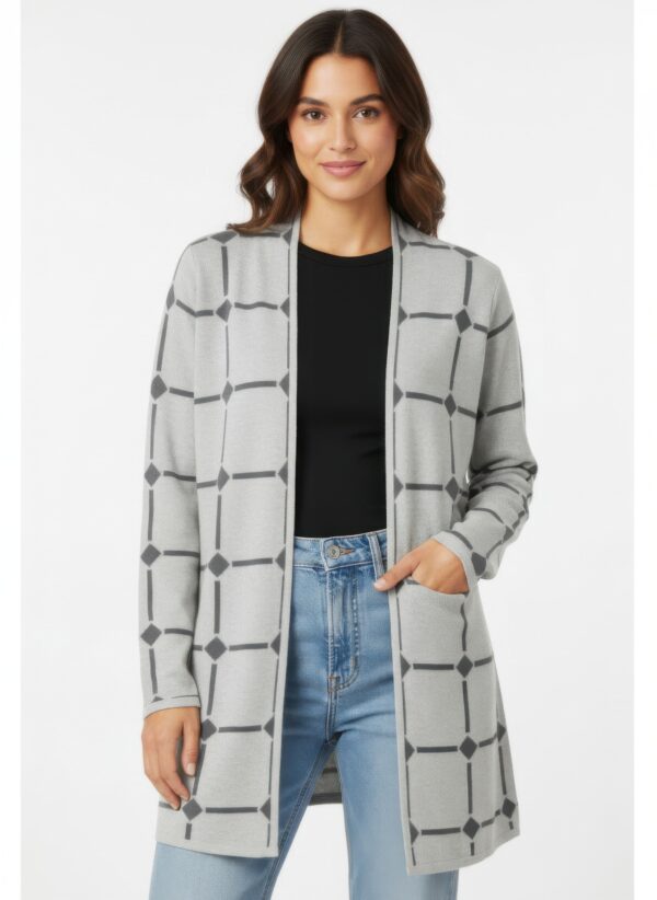 Open Cardigan Sweater – Autumn-Print Lightweight Knit