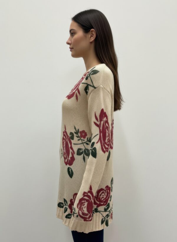 Pullover Sweater with Crochet Floral Tunic V-Neck