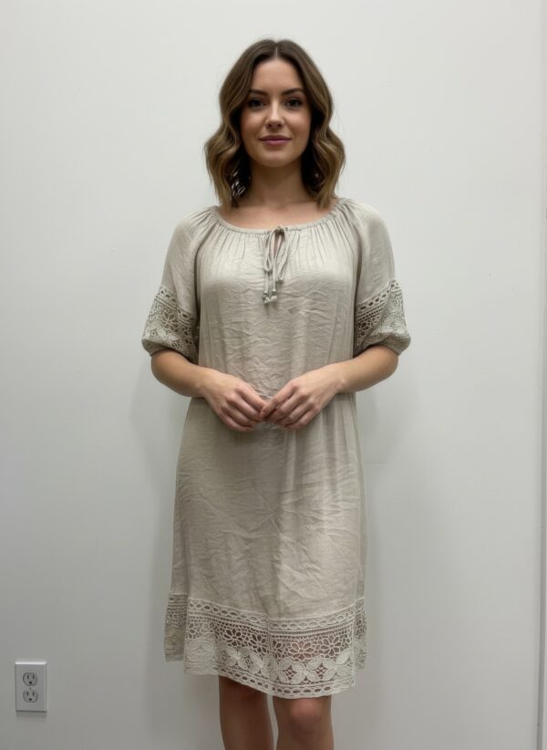 Mlle Gabrielle Crochet-Trim Short Sleeve Dress