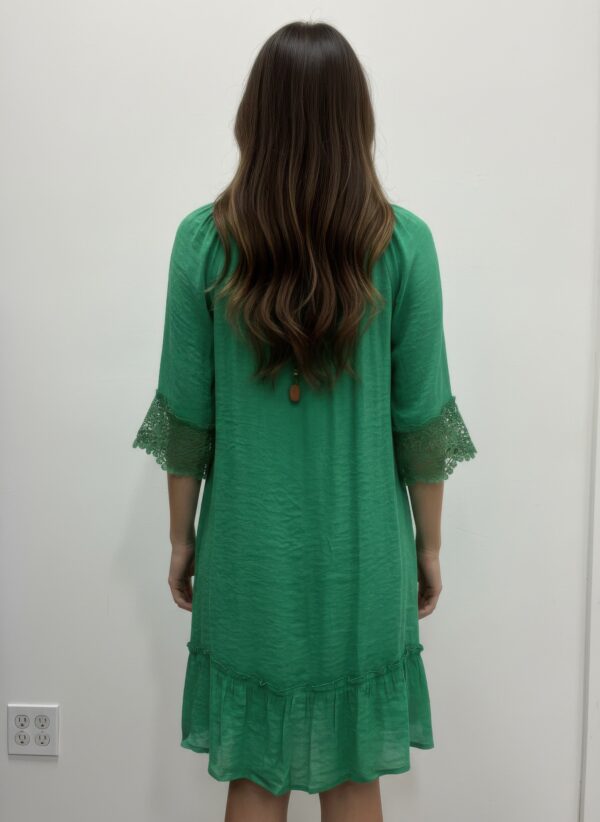 Gabrielle Elbow Sleeve Dress with Crochet & Tassels