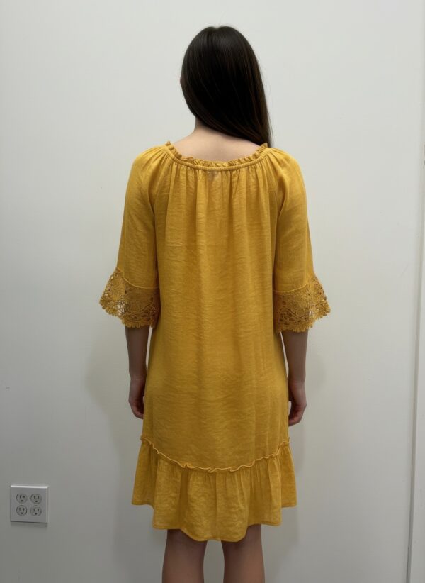 Solid Elbow-Sleeve Dress with Crochet Detail