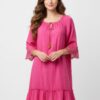 Notch Neck Elbow-Sleeve Dress with Crochet & Tassels