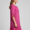 Notch Neck Elbow-Sleeve Dress with Crochet & Tassels