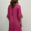 Notch Neck Elbow-Sleeve Dress with Crochet & Tassels
