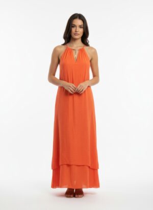 Mlle Gabrielle Sleeveless Dress with Gold Necklace Detail
