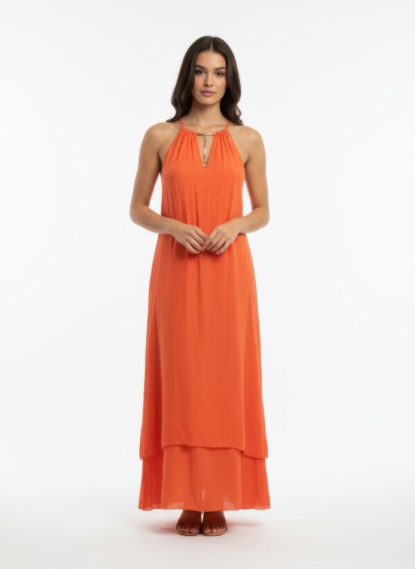 Mlle Gabrielle Sleeveless Dress with Gold Necklace Detail