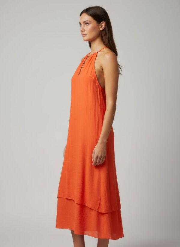 Mlle Gabrielle Sleeveless Dress with Gold Necklace Detail