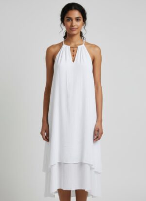 Mlle Gabrielle Sleeveless Dress with Gold Necklace Detail