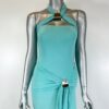 Halter Bodycon Midi Dress with Open Back