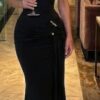 Draped Grecian Maxi Dress with Asymmetrical Hardware