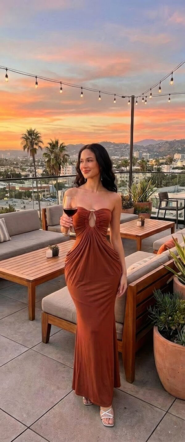 Maxi Dress with Central Gathering and Hip Draping
