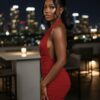 Cowl-Neck Mini Dress with Back Chain Accent