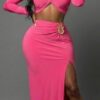 High Slit Maxi Skirt Set with Crossover Wrap Top