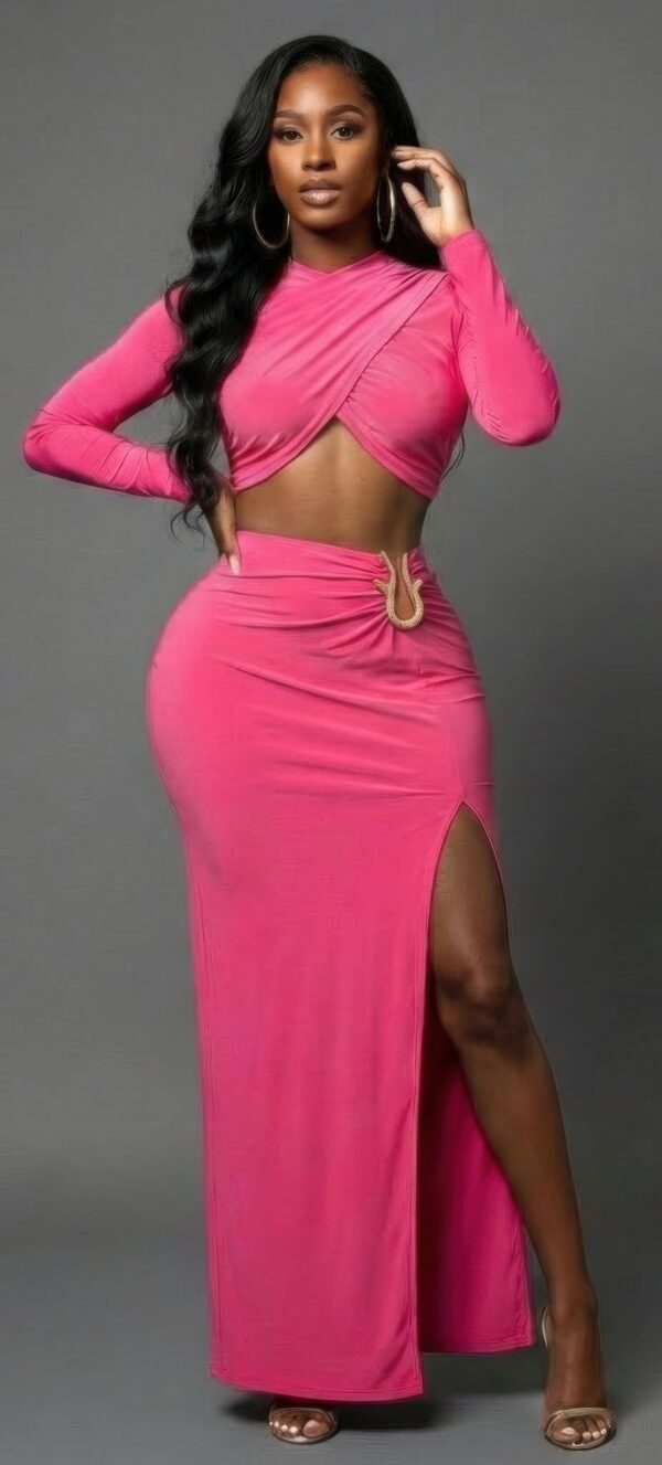 High Slit Maxi Skirt Set with Crossover Wrap Top