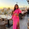 High Slit Maxi Skirt Set with Crossover Wrap Top